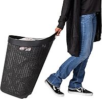 MIND READER 60L Rolling Laundry Hamper, Wicker-Style Plastic, Wheels