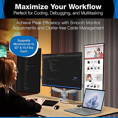 Mount-It! Triple Monitor Mount with USB and Audio Ports, 3 Monitor Desk Mount