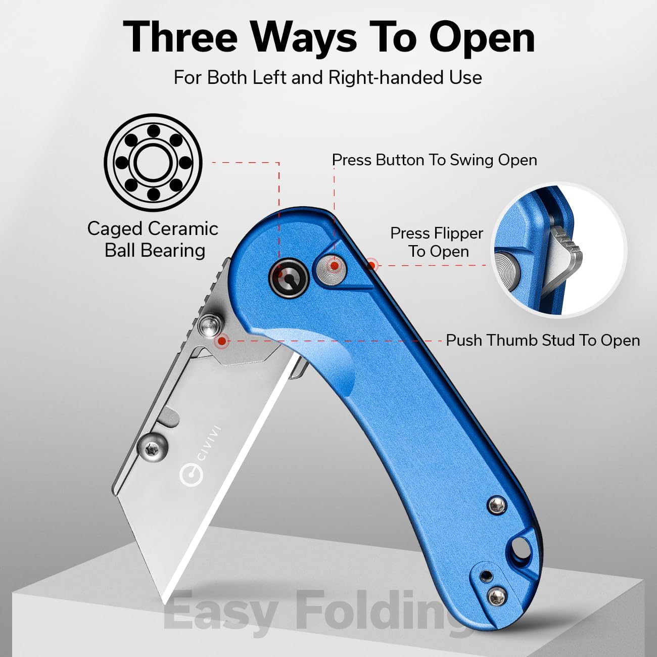 CIVIVI Folding Utility Knife Box Cutter, Elementum Utility Pocket Edc Knife with 3Pcs Extra Razor Blades, Three Ways to Open