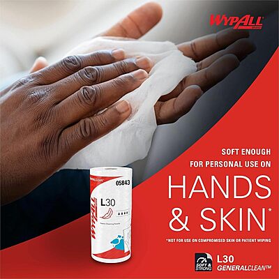 Wypall L30 General-Purpose Wipers - 11" x 10.40" - 70 Sheets/Roll - White - Perforated, Light Duty, Wet Strength, Soft, Reinforced, Absorbent, Solvent Resistant - for Face, Hand, General Purpose,