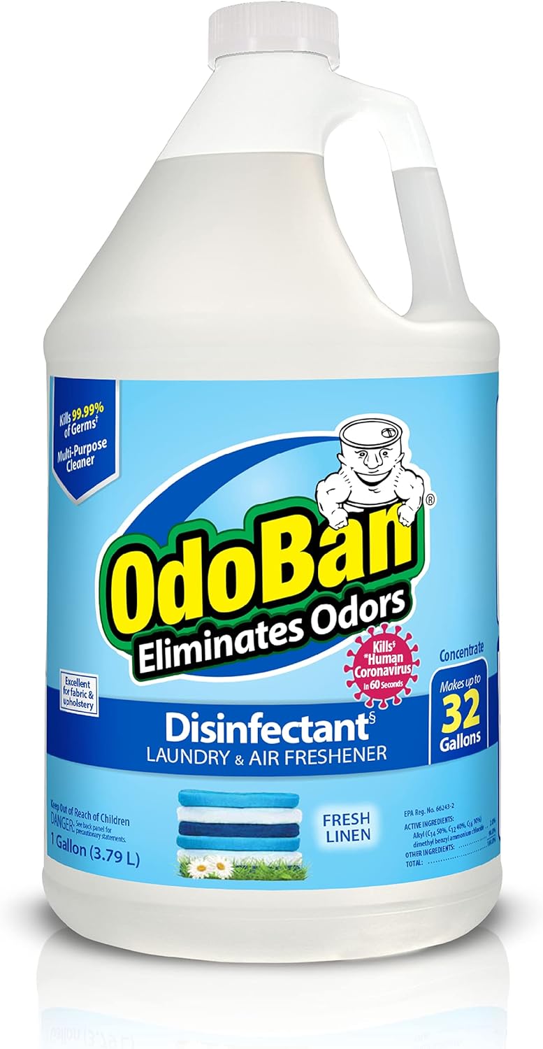 OdoBan Disinfectant Concentrate and Odor Eliminator, 1 Gallon, Fresh Linen Scent 128 Fl Oz (Pack of 1)