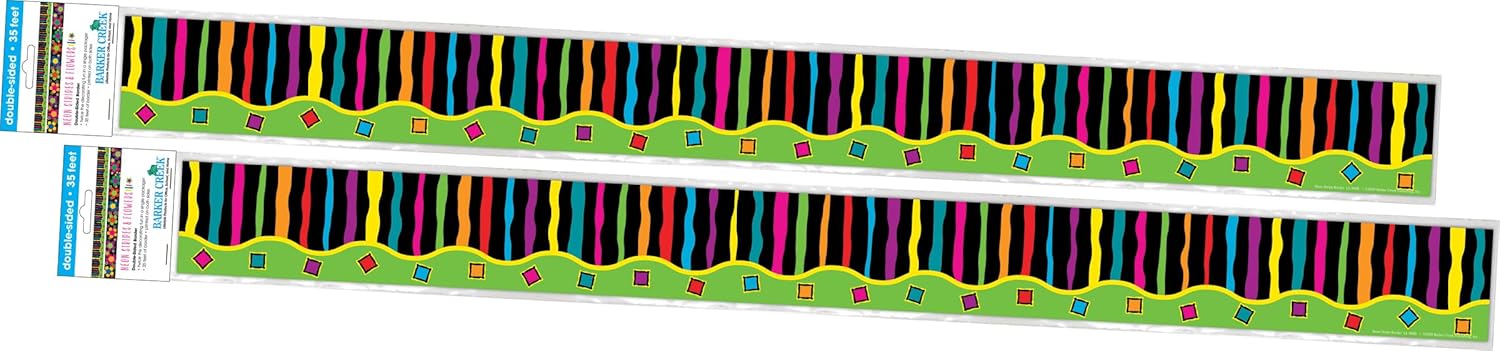 Barker Creek Double-Sided Border, Neon Stripes & Flower Power, Trim Out Bulletin Boards and Create Colorful Displays