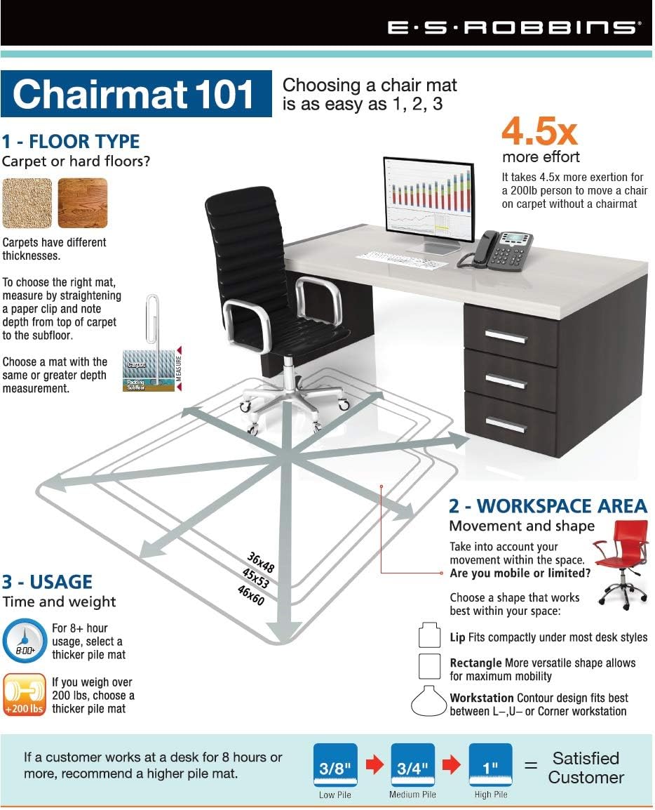 ES ROBBINS Chair Mat for Medium Pile Carpet with Lip, Crystal Edge