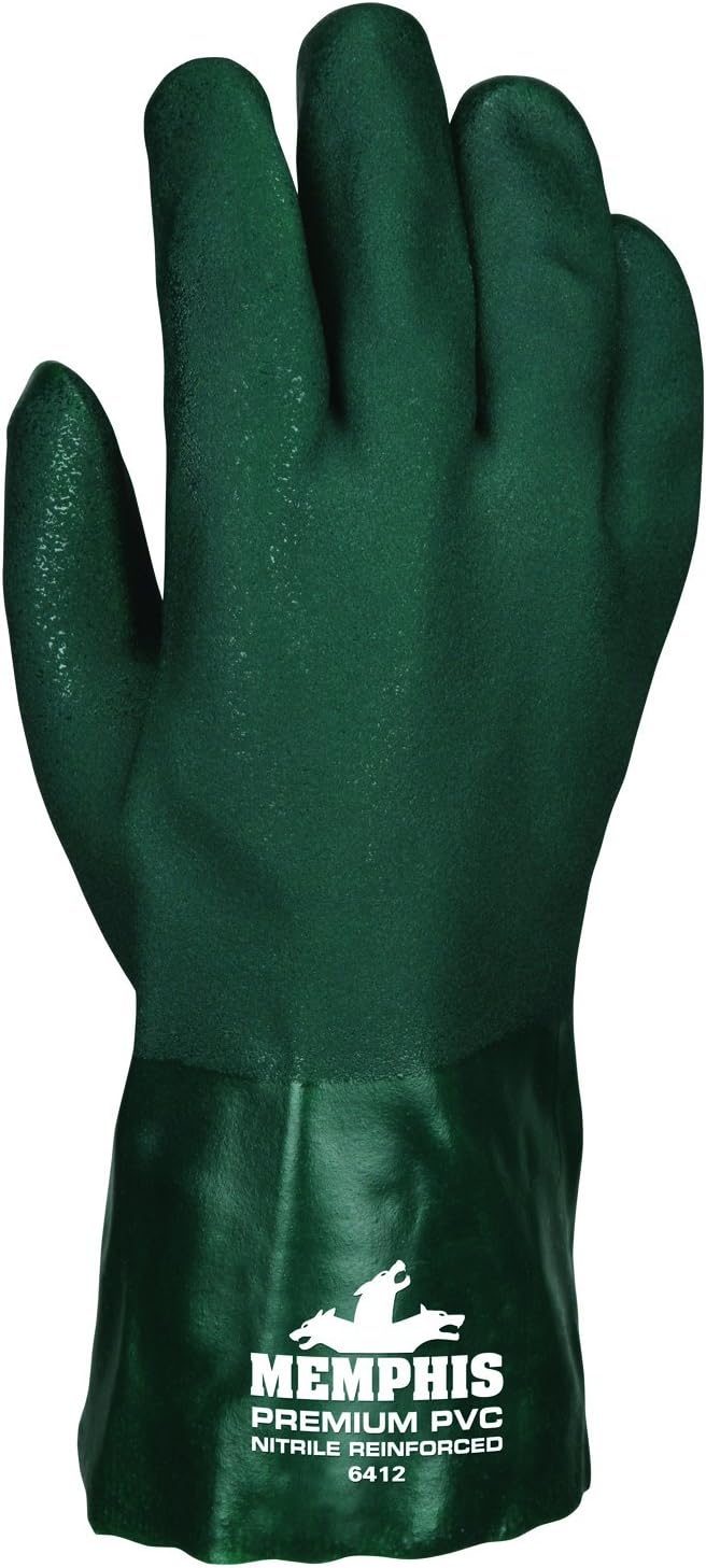 MCR Safety 6412 Memphis 12" Premium Double Dipped PVC Nitrile Reinforced Gloves, Jersey Lined with Sandy Finish, Large