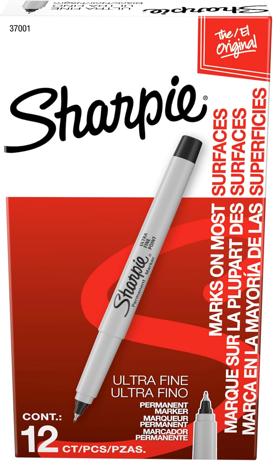 Sharpie Permanent Markers, Ultra Fine Tip, Black, 12 Count - For Classroom, Office, Home, Quick Drying, Fade Resistant
