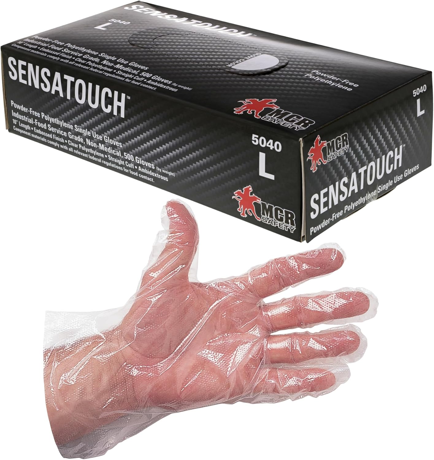 MCR Safety 5040 SensaGuard Polyethylene Disposable Industrial Food Service Grade Embossed Gloves