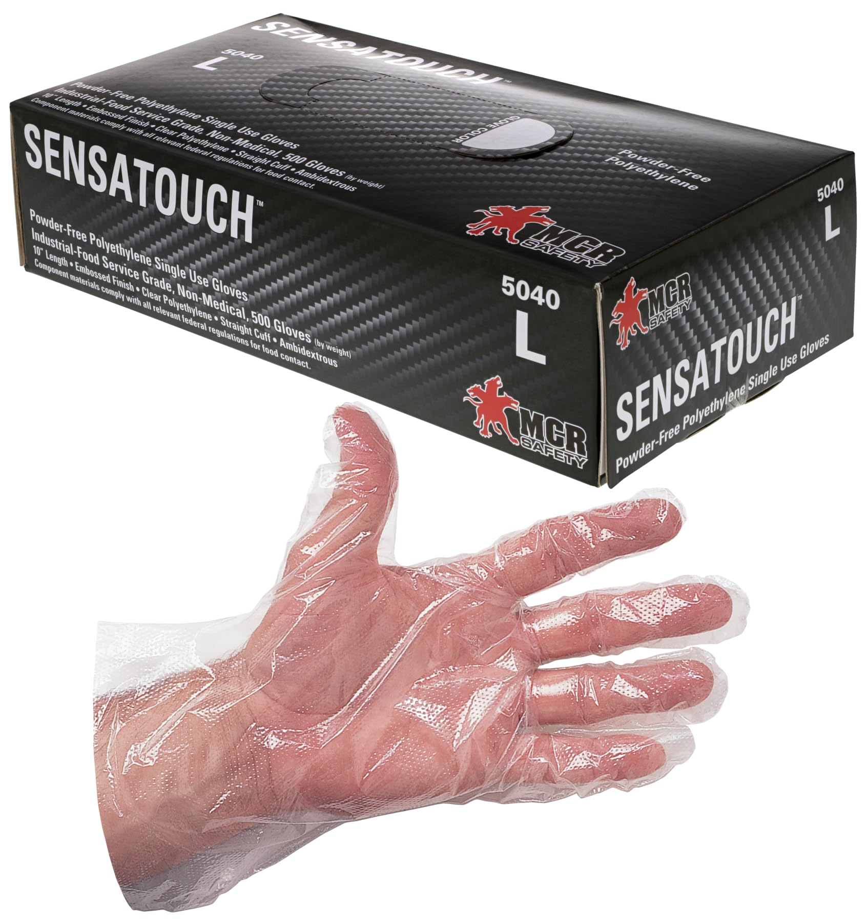 MCR Safety 5040 SensaGuard Polyethylene Disposable Industrial Food Service Grade Embossed Gloves