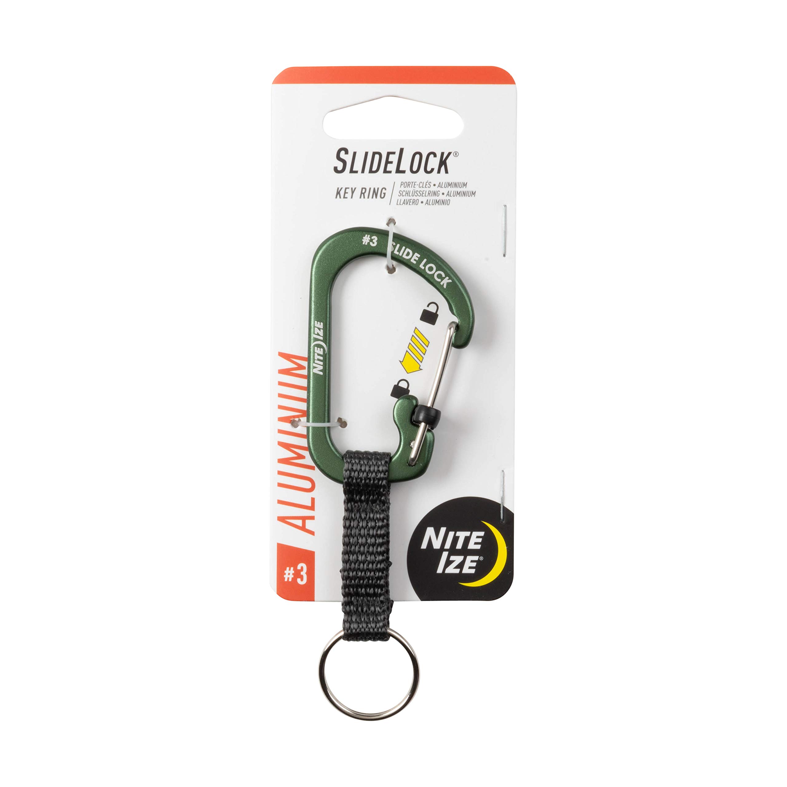 Nite Ize SlideLock Key Ring, Locking Carabiner Key Chain with Webbing