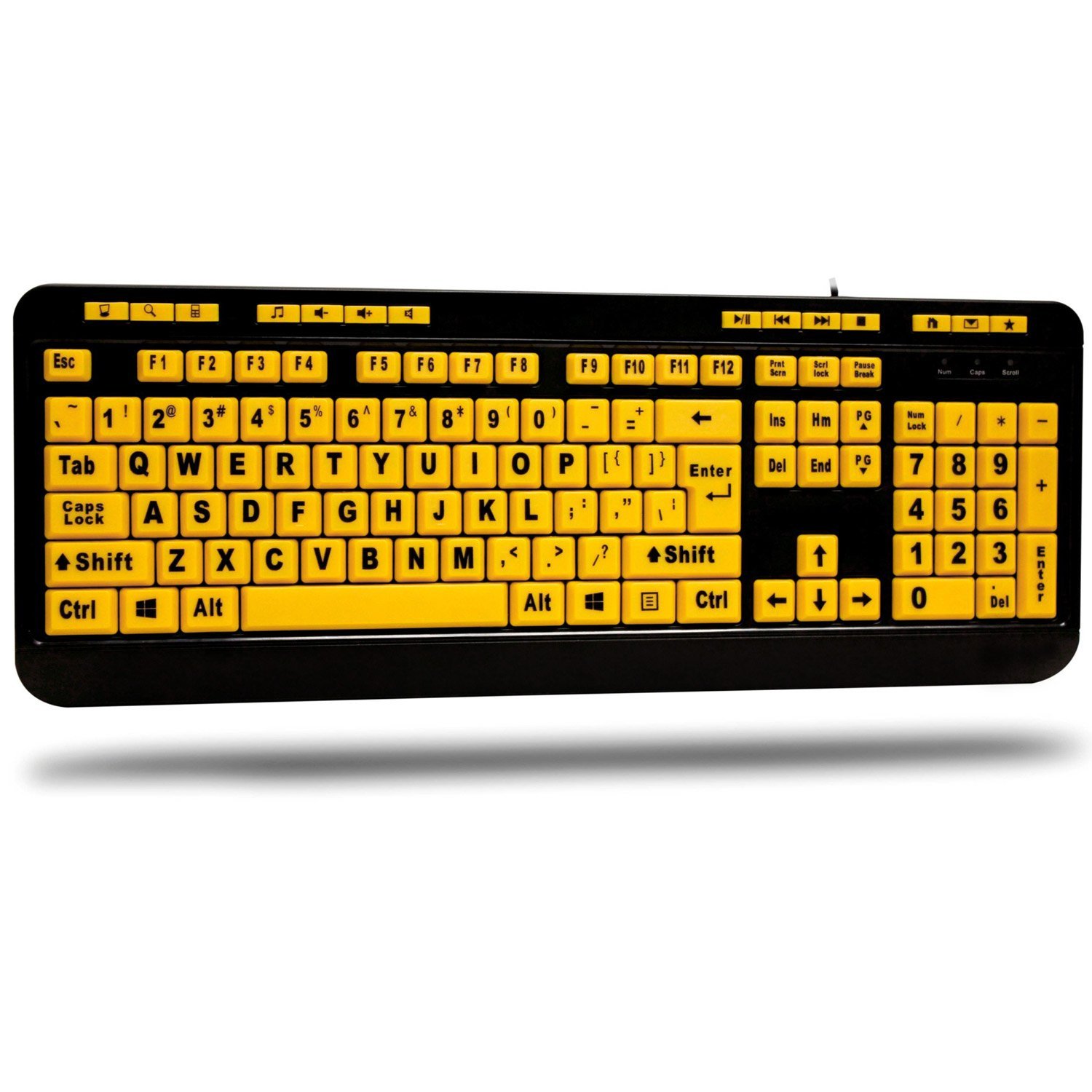 AKB-132UY - Luminous 4 X Large Print Multimedia Desktop USB Keyboard, Black Yellow No Size