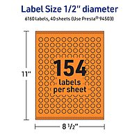 Avery Printable Round Labels, Sure Feed Technology, 1/2" Diameter, Bright Orange, Print-to-the-Edge, Laser/Inkjet