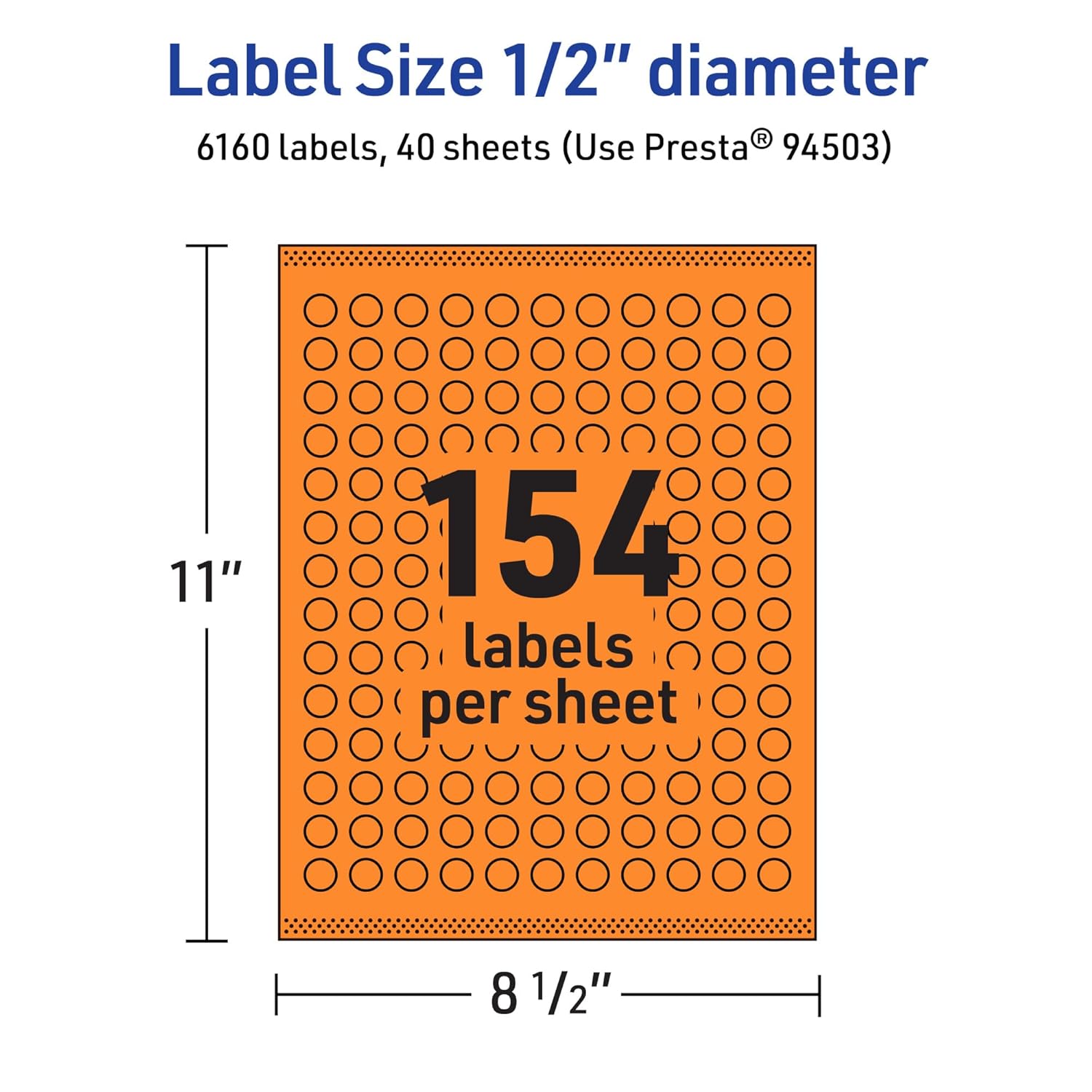 Avery Printable Round Labels, Sure Feed Technology, 1/2" Diameter, Bright Orange, Print-to-the-Edge, Laser/Inkjet