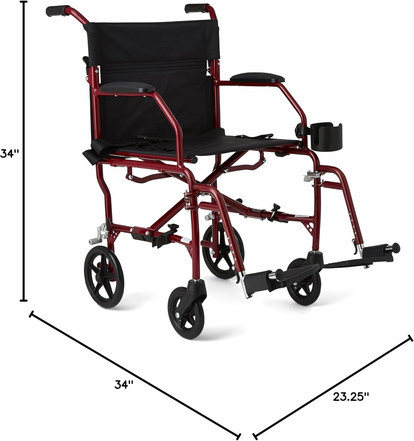 Medline Ultra Lightweight Transport Wheelchair for Adults, Foldable, 19-Inch Seat Width, Red Frame