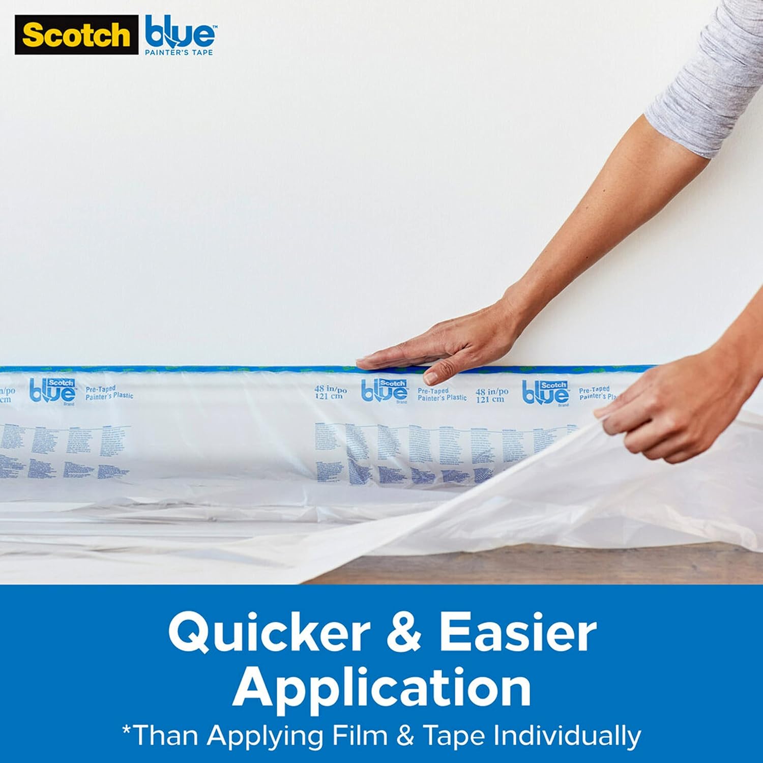 ScotchBlue Pre Plastic Painters Tape, 24 in x 30yd, Tape & Masking Film Combined in One Product