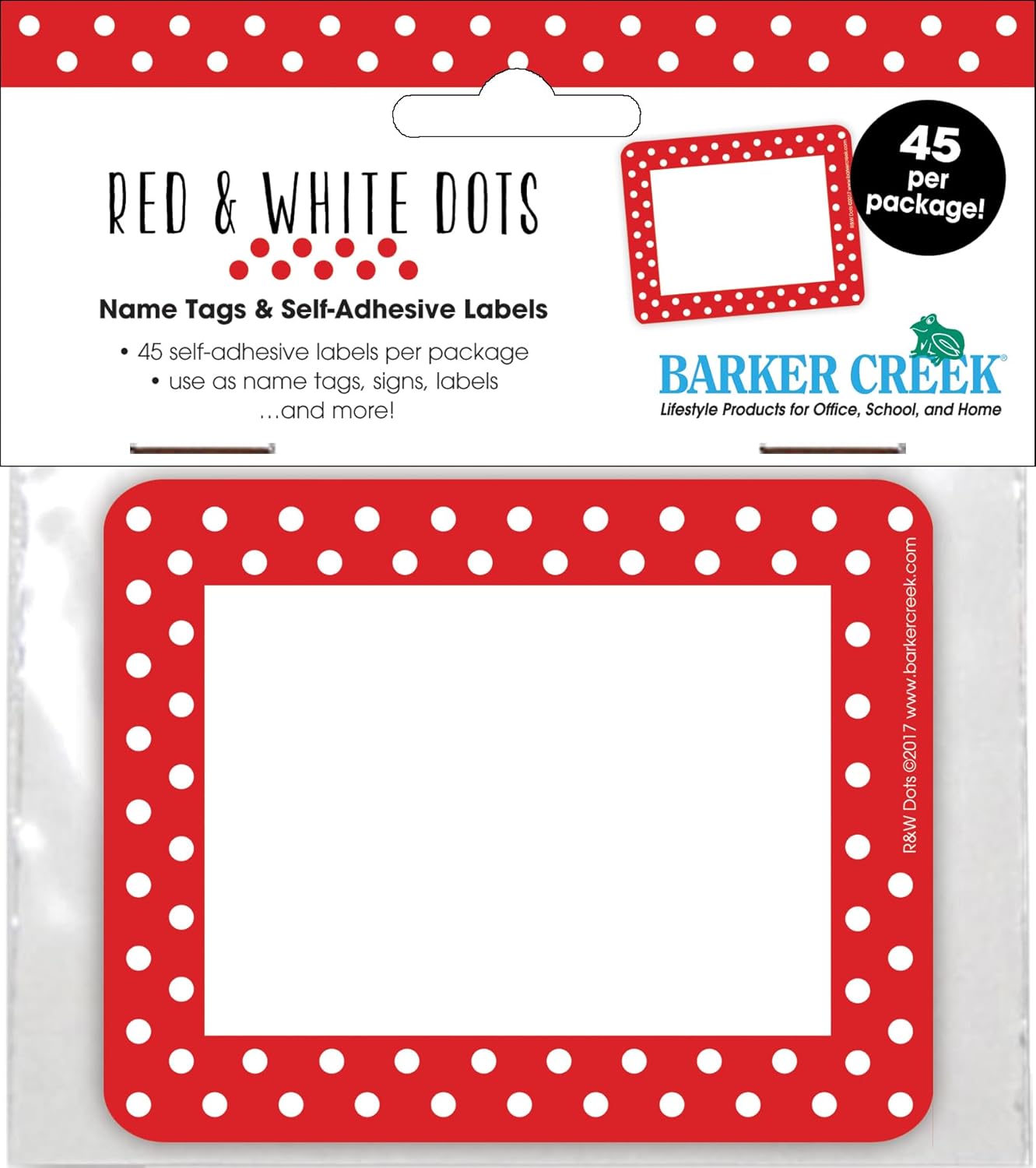 Barker Creek Name Badges & Self-Adhesive Labels, Red & White Dots, Multi-Purpose Name Tags, Gift Tags, Labels