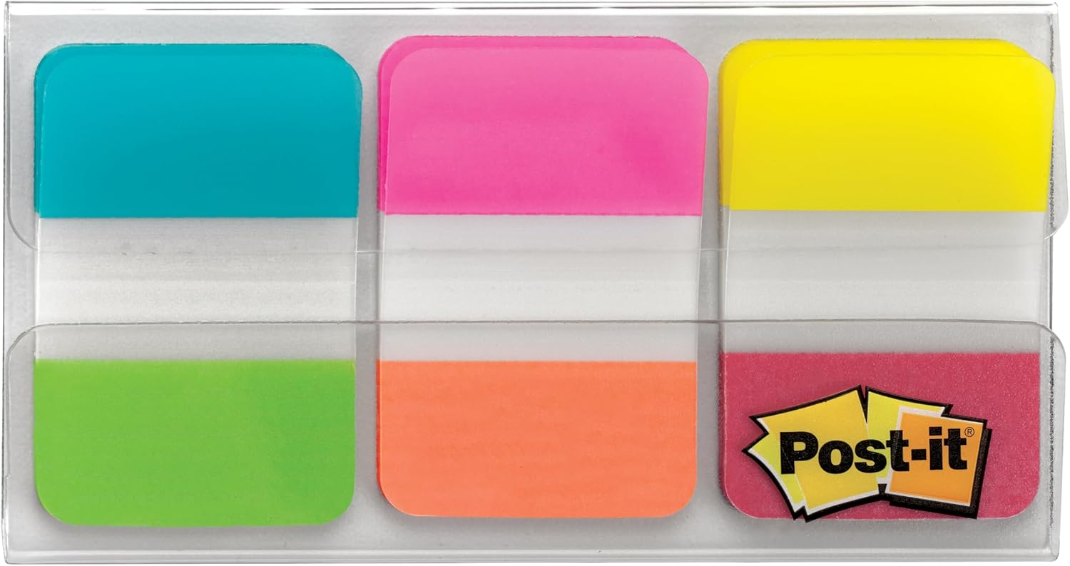 Post-it Tabs, 1 in Solid, Aqua, Yellow, Pink, Red, Green, Orange, 6/Color, 36/Dispenser (686-ALOPRYT) 0.4" x 2.8"