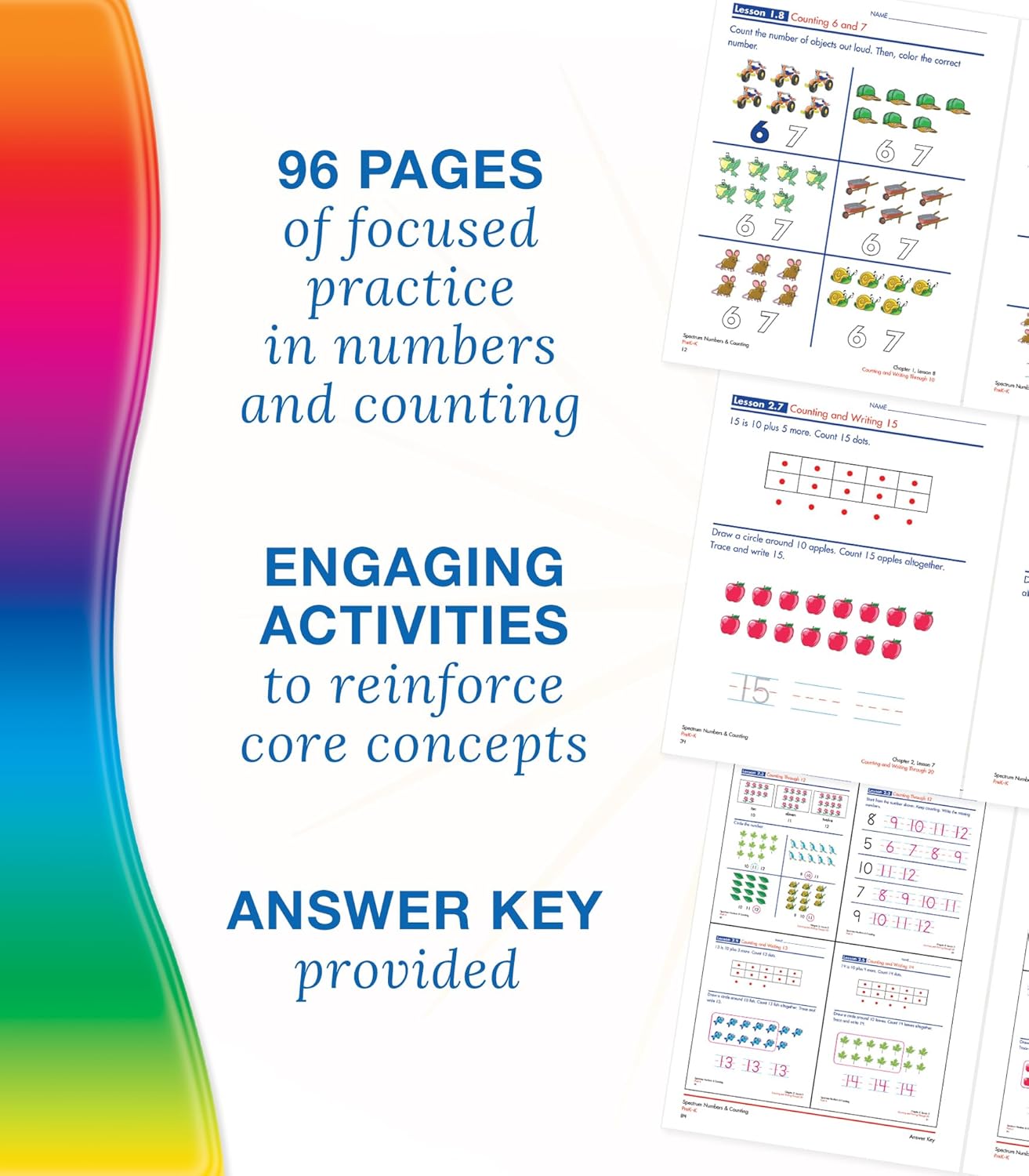 Spectrum Numbers and Counting Preschool to Kindergarten Workbooks, PreK to K Math Book for Kids Ages 4 and Up