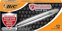 BIC PrevaGuard Round Stic Ballpoint Pen With Built-in Protection To Suppress Bacteria Growth, Medium Point (1.0 mm), Black, 12-Count