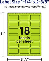 Avery Printable Rectangle Labels, Sure Feed Technology, 1-1/4" x 2-3/8", Bright Green, Print-to-the-Edge, Laser/Inkjet Printable