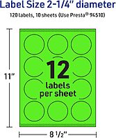 Avery Printable Round Labels, Sure Feed Technology, 2.25" Diameter, Neon Green, Print-to-The-Edge, Laser/Inkjet Printable