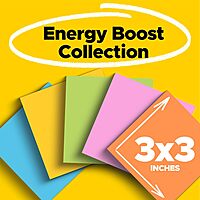 Post-it Super Sticky Notes, 3x3 in, 12 Pads, 2X The Sticking Power, Energy Boost Collection, Bright Colors (Orange, Pink, Blue, Green),Recyclable (654-12SSUC)