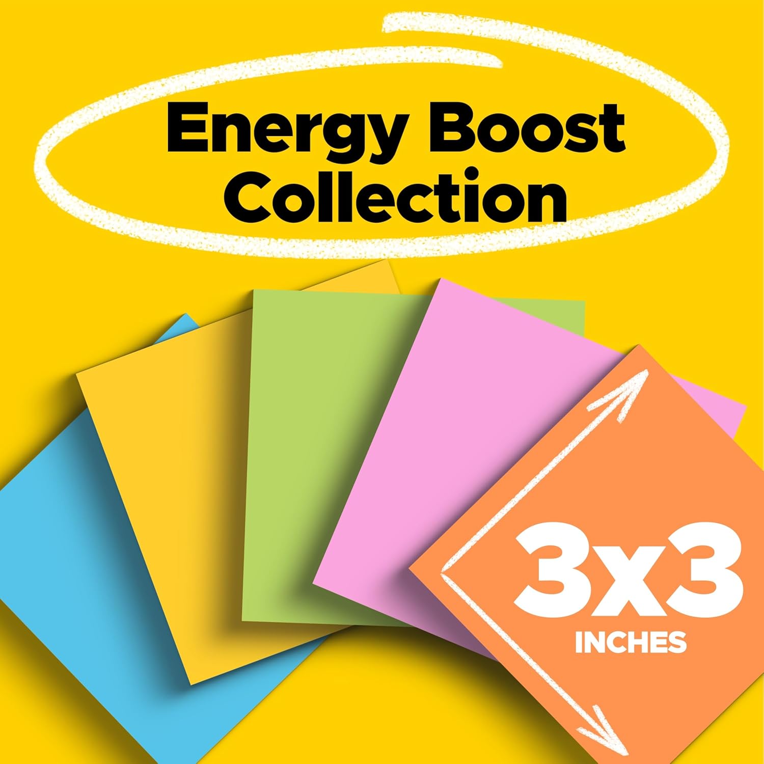 Post-it Super Sticky Notes, 3x3 in, 12 Pads, 2X The Sticking Power, Energy Boost Collection, Bright Colors (Orange, Pink