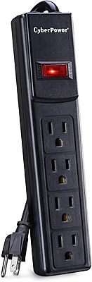 CyberPower CSB404 Essential Surge Protector, 450J/125V, 4 Outlets, 4ft Power Cord, Black Single