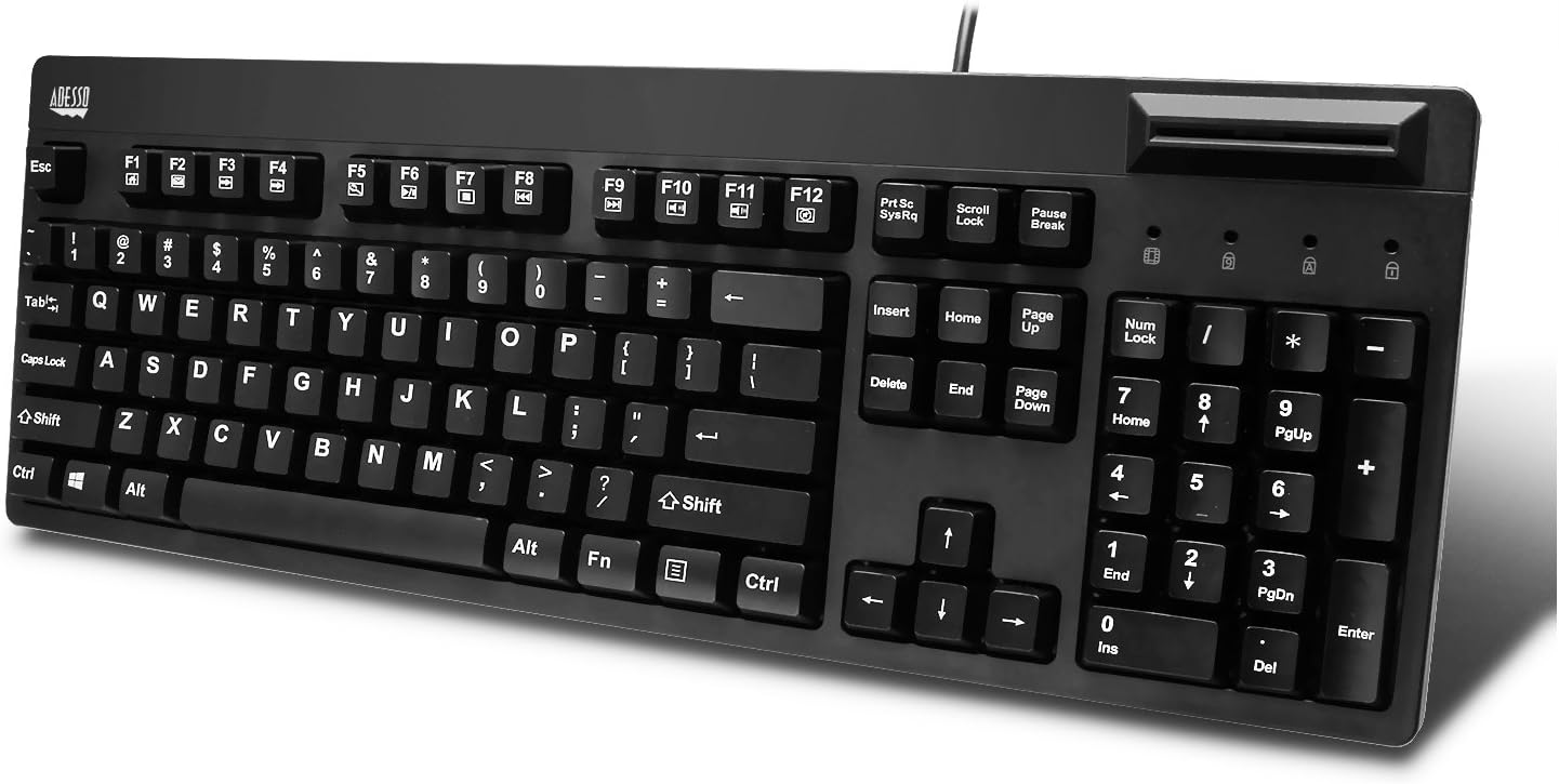 Adesso EasyTouch 630SB-TAA - Smart Card Reader Keyboard (TAA Compliant) - Cable Connectivity - USB Interface - 104 Key(s)