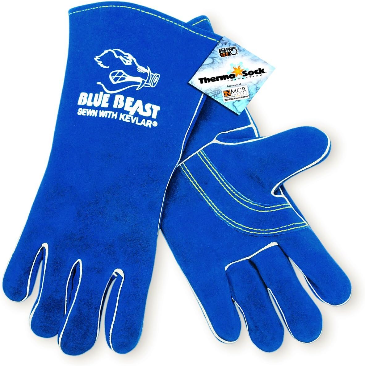 MCR Safety Gloves 4600 Blue Beast Split Cow Leather Welder Gloves with Reinforced Palm and Wing Thumb, X-Large, 1 Pair