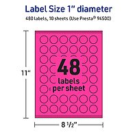 Avery Printable Round Labels, Sure Feed Technology, 1" Diameter, Neon Magenta