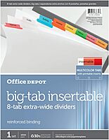 Office Depot Insertable Extra-Wide Dividers With Big Tabs, Assorted Colors, 8-Tab, OD14795