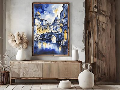 Rome Inkwash Watercolor Cityscape – Abstract Print Rome Inkwash Watercolor Cityscape – Abstract Print