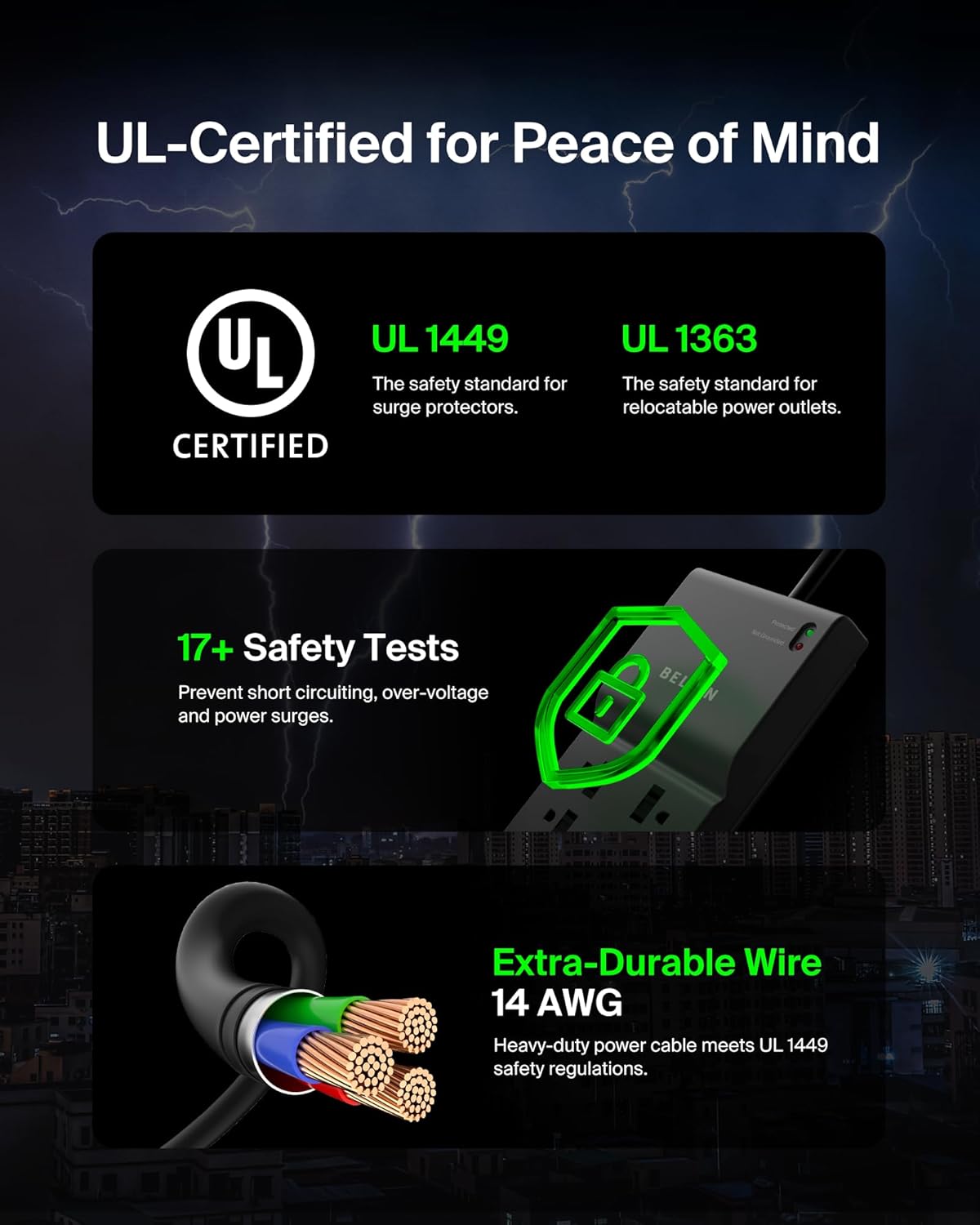 Belkin 8-Outlet Surge Protector w/ 8 AC Outlets & 8ft Long Flat Plug, UL-listed Heavy-Duty Extension Cord for Home, Office