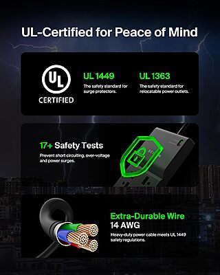 Belkin 8-Outlet Surge Protector w/ 8 AC Outlets & 8ft Long Flat Plug, UL-listed Heavy-Duty Extension Cord for Home, Office