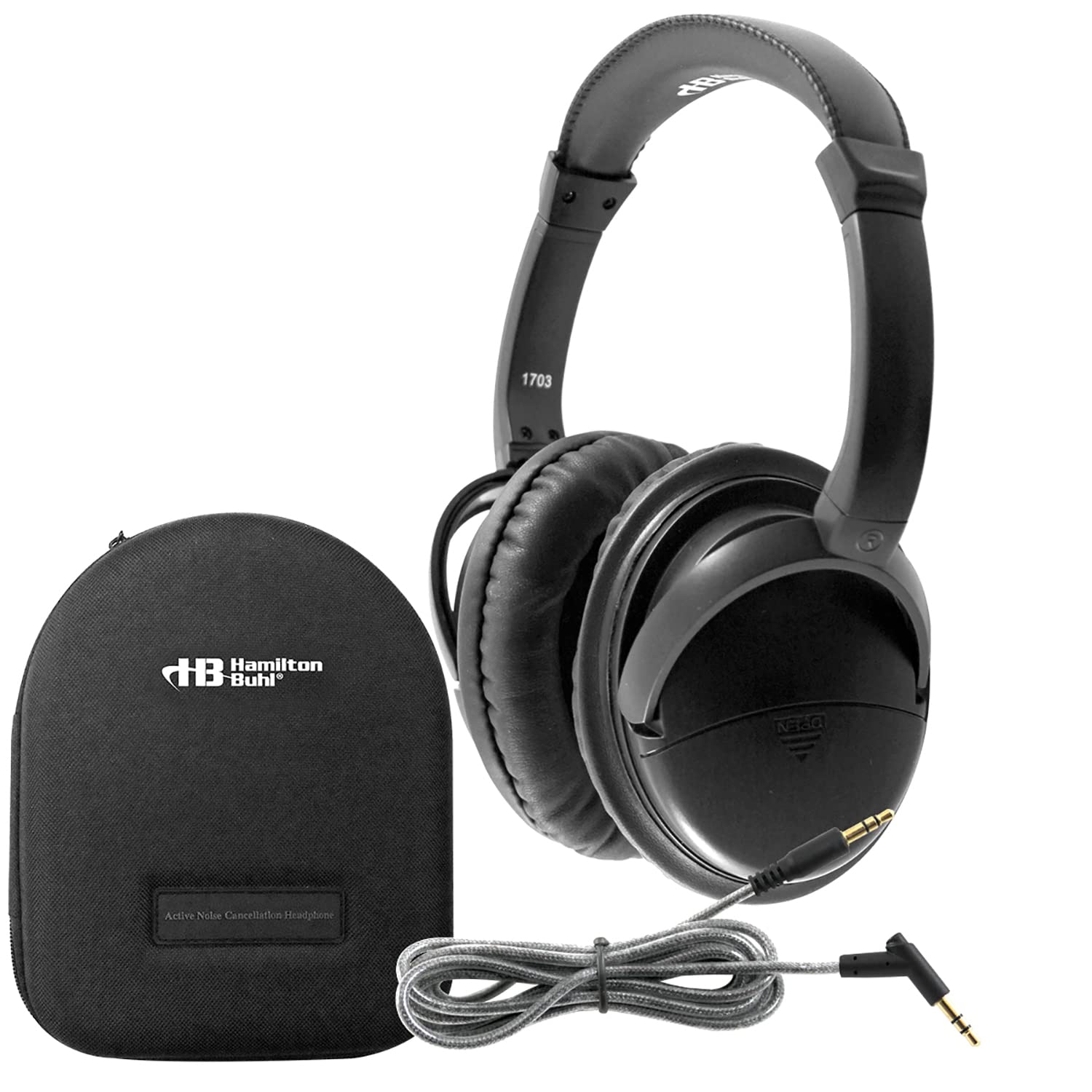 HamiltonBuhl Deluxe Active Noise-Cancelling Headphones with Case, Black (NCHBC1)