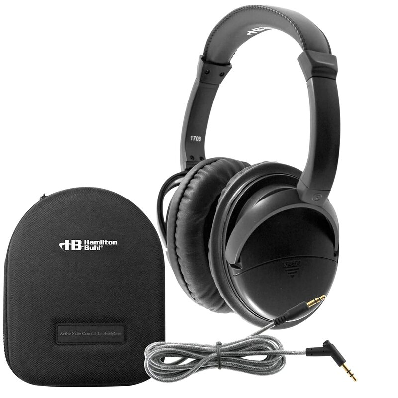 HamiltonBuhl Deluxe Active Noise-Cancelling Headphones with Case, Black (NCHBC1)