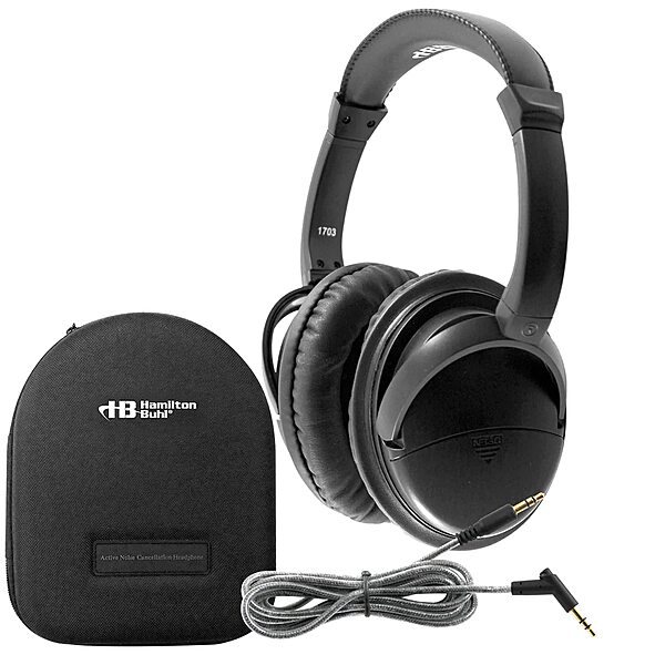 HamiltonBuhl Deluxe Active Noise-Cancelling Headphones with Case, Black (NCHBC1)