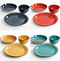 Gibson Home Color Speckle 12-Piece Mix & Match Double Bowl Dinnerware Set, Multicolor