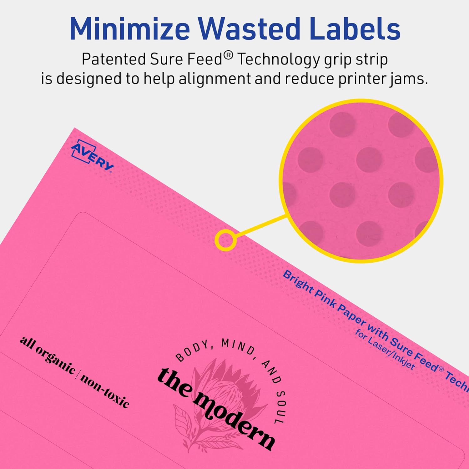 Avery Printable Rectangle Labels, Sure Feed Technology, 2-1/2" x 7", Bright Pink, Print-to-The-Edge, Laser/Inkjet Printable