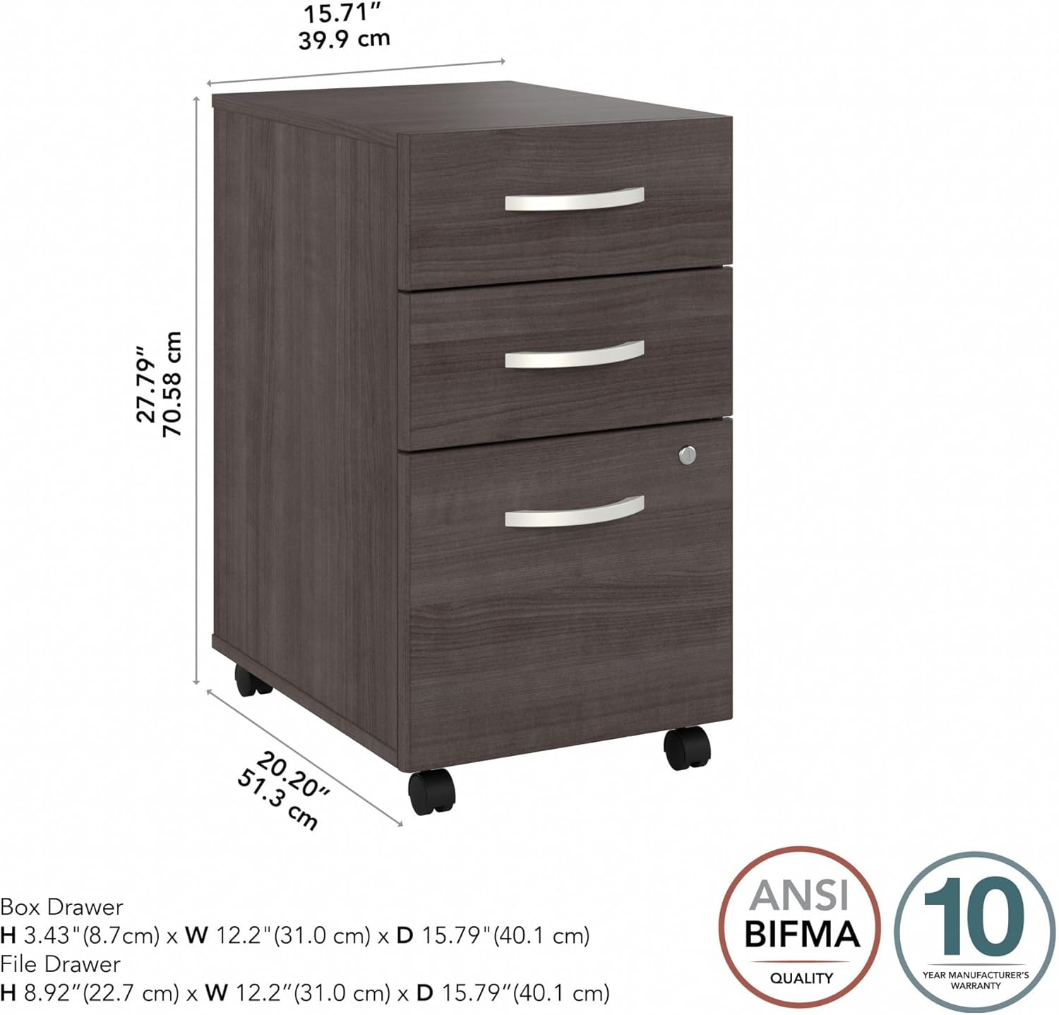 Bush Business Furniture Studio C 3-Drawer Mobile File Cabinet