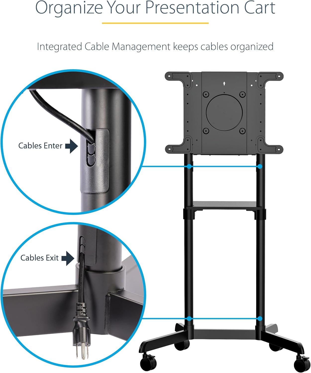 StarTech.com Mobile TV Cart - Portable Rolling TV Stand for 37-70" VESA Display (154lb/70kg)