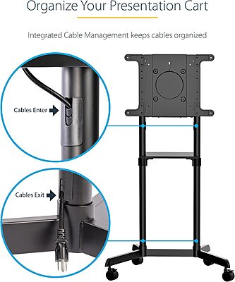 StarTech.com Mobile TV Cart - Portable Rolling TV Stand for 37-70" VESA Display (154lb/70kg)
