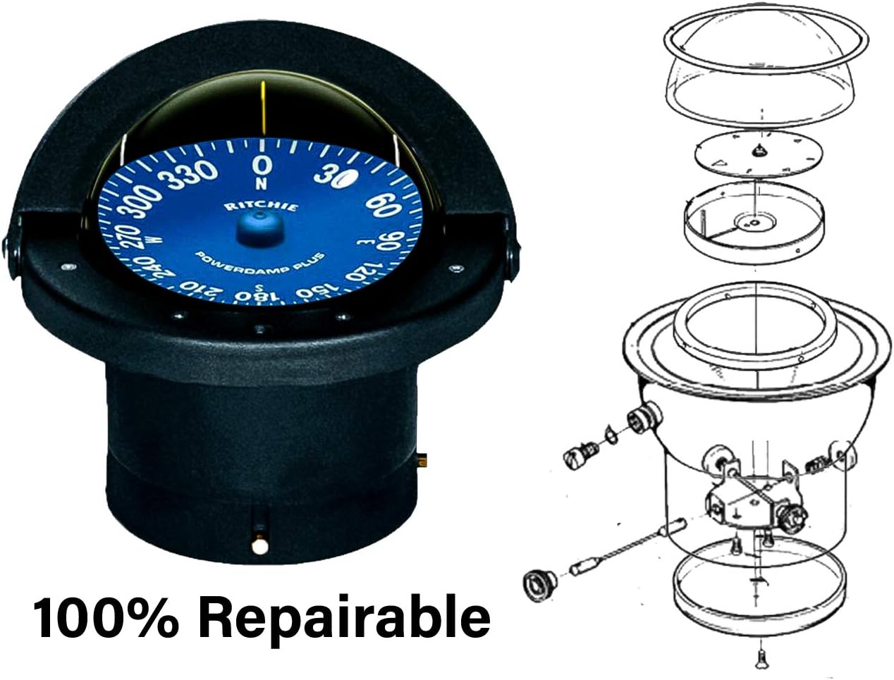 Ritchie SS-2000 SuperSport Compass, Flush Mount, 4.5" Dial, Black