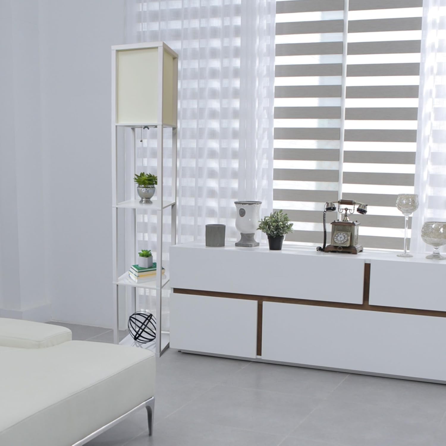 SIMPLE DESIGNS LF1014 3-Shelf Floor Lamp Linen Shade
