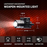 Streamlight 69220 TLR-3 170-Lumen Lightweight, Compact Weapon Mounted Tactical Light with Rail Locating Keys, Black