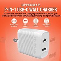 HyperGear USB-C Wall Charger Block - 25W & 12W USB-C to Lightning MFi Certified Cable Dual Port, USB Fast Charger, Compatible with iPhones, iPods, Tablets, Laptops & More - White