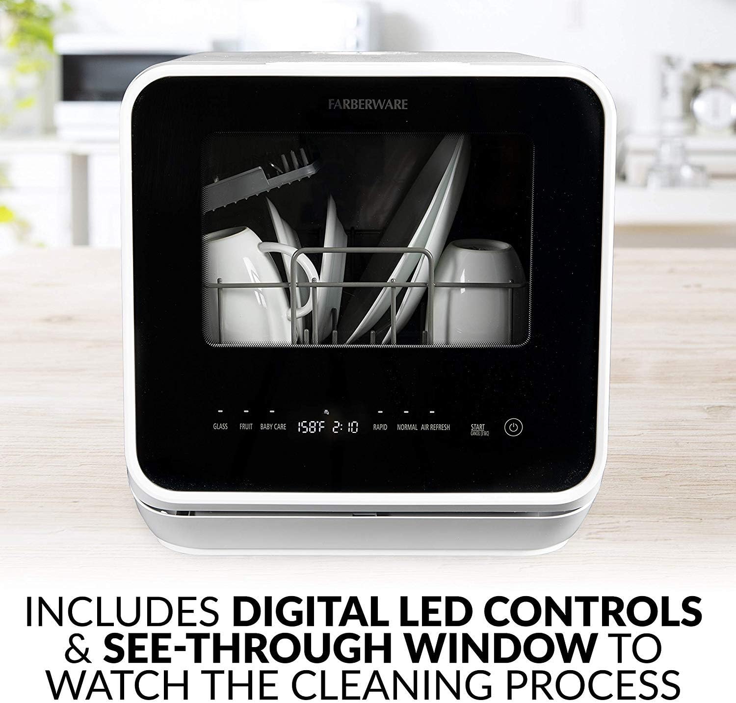 Farberware FDW05ASBWHA Complete Portable Countertop Dishwasher with 5-Liter Built-in Water Tank, 5 Programs, Baby Care