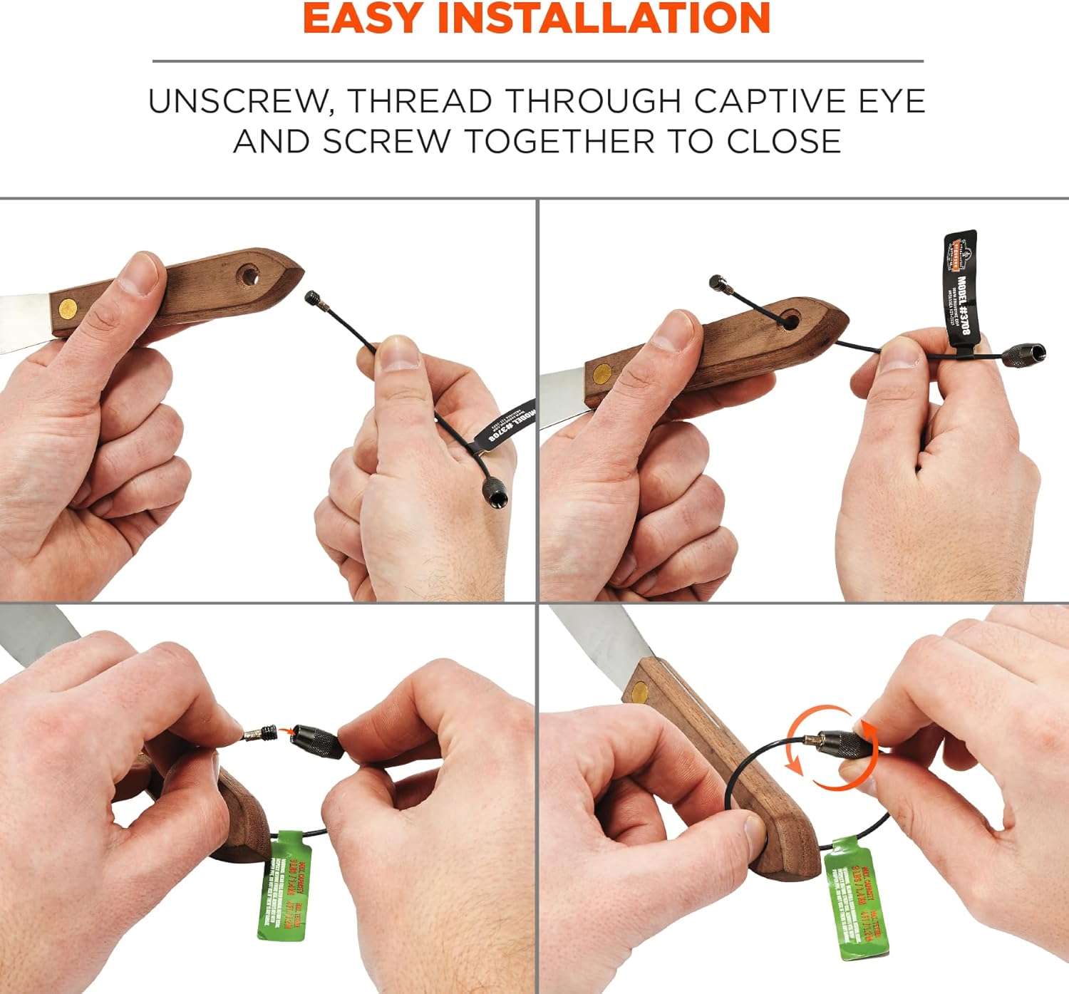 Ergodyne Squids 3708 Wire Cable Loop Tool Tethering Attachment, Screw Gate Opening, Weight Rating 3lbs, 6-Pack