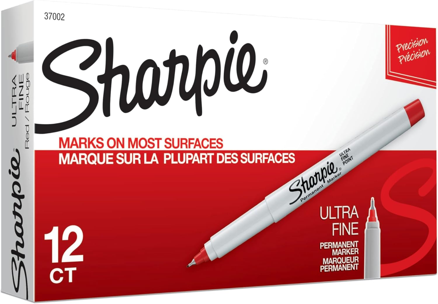 Sharpie Permanent Ultra-Fine Point Markers, Red, Pack of 12 Markers