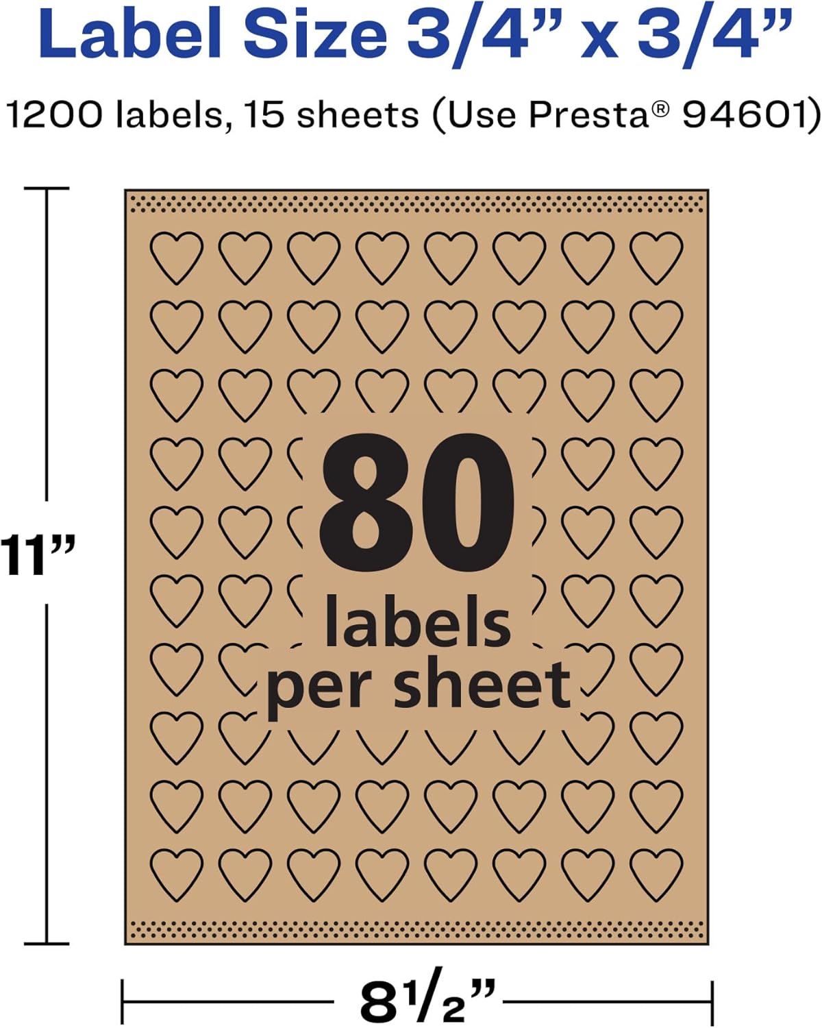 Avery Kraft Brown Heart Labels, Sure Feed Technology, 0.75" x 0.75", 1,200 Kraft Brown Labels, Print-to-The-Edge