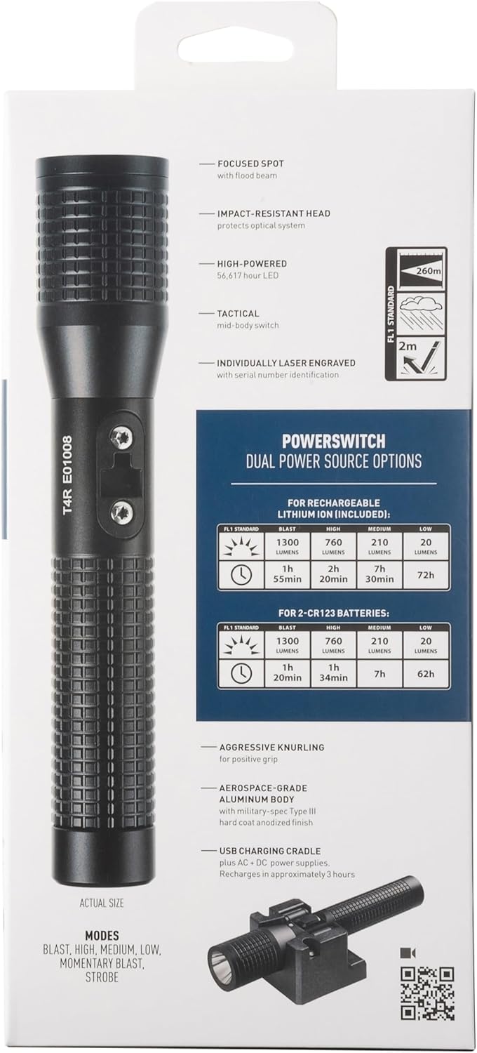 Nite Ize INOVA T4R Powerswitch Rechargeable Tactical Flashlight - 1300 Lumen Tactical Flashlight with Professional-Grade USB